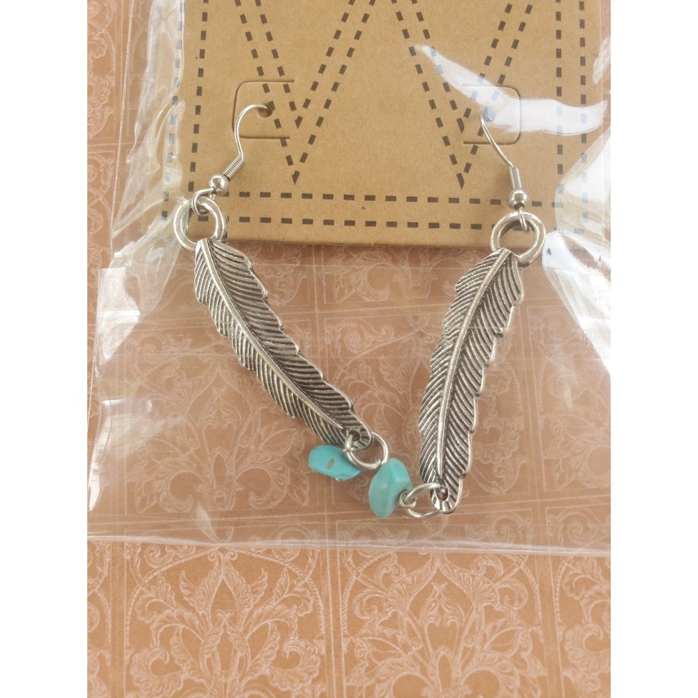 Feathered Wrangler Earrings,new with tags,lite weight, Feathers with Turquoise‎